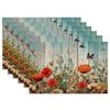 Strawberry Thief William Morris Placemats Set of 6, Floral Bird Washable Linen Place Mat Heat Resistant Non Slip Kitchen Dining Table Mats 12x18 Inch