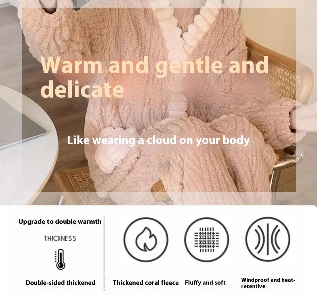 Pigiama da Donna in Flanella Calda Spessa Abbigliamento da Notte Loungewear Completo Cardigan Inverno Dolce Kawaii Morbido Vento di Fata Pigiama da Donna Abbigliamento da Casa