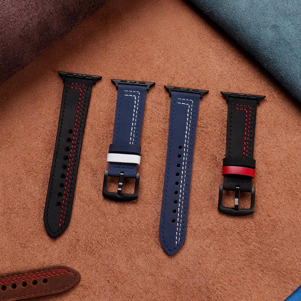 For Apple Watch Band 44mm 40mm 45mm 49mm 41mm 45mm Genuine Leather Watch Straps Iwatch 10 42mm 6 3 4 5 SE Ultra2 Smart Watchband