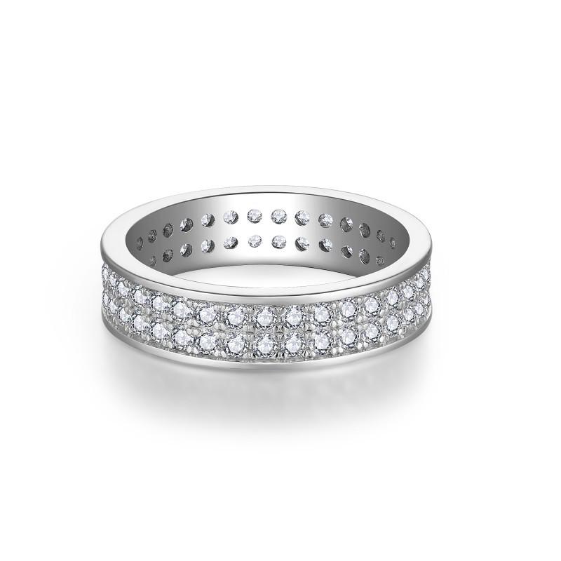2025 Three-Row Moissanite Unisex Wedding Band: Full Diamond S925 Silver with 18k White Gold Plating