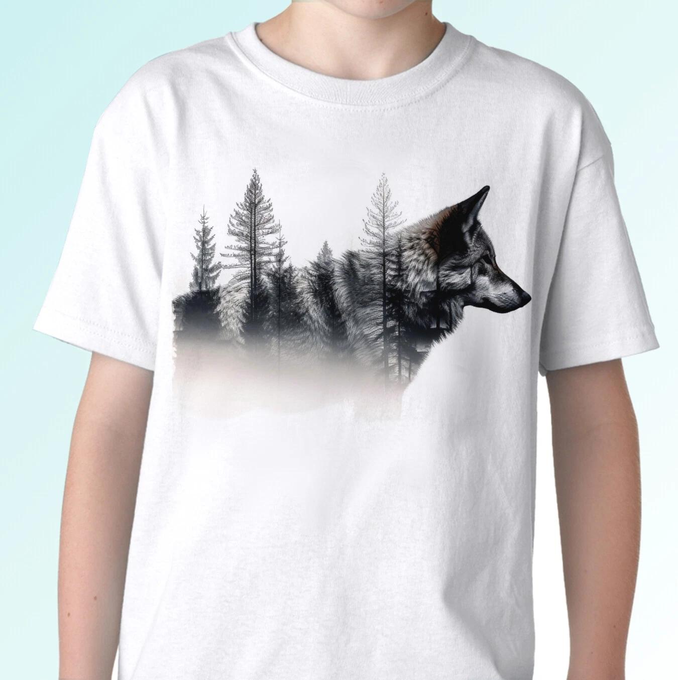 

Wolf forest kids boys T-Shirt tee art top wolves animal gift s s kids baby sizes 160