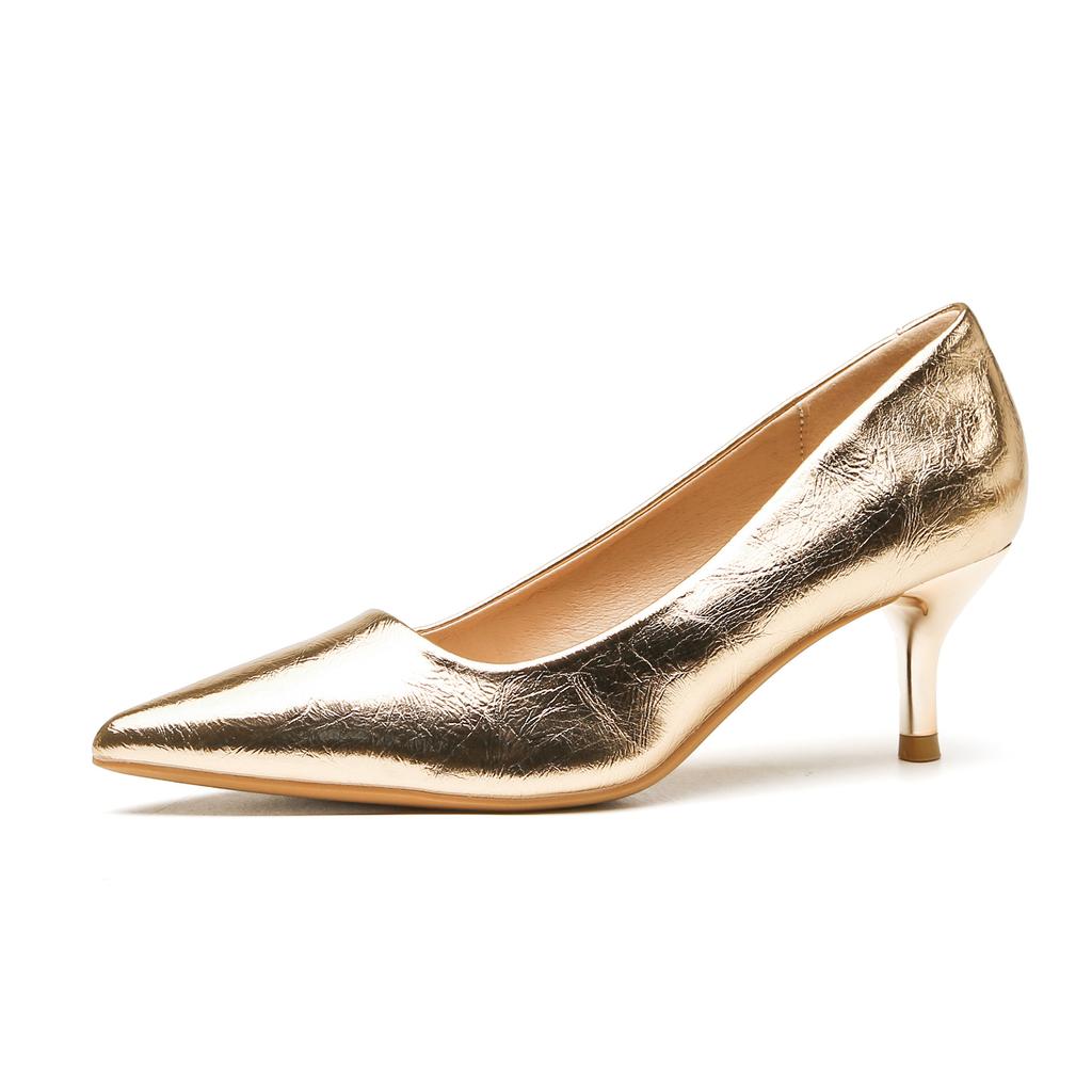 Silberne High Heels Damen Stiletto neuer Rock Temperament weiches Leder gold spitz nicht müde Füße vielseitig Brautjungfer Schuhe