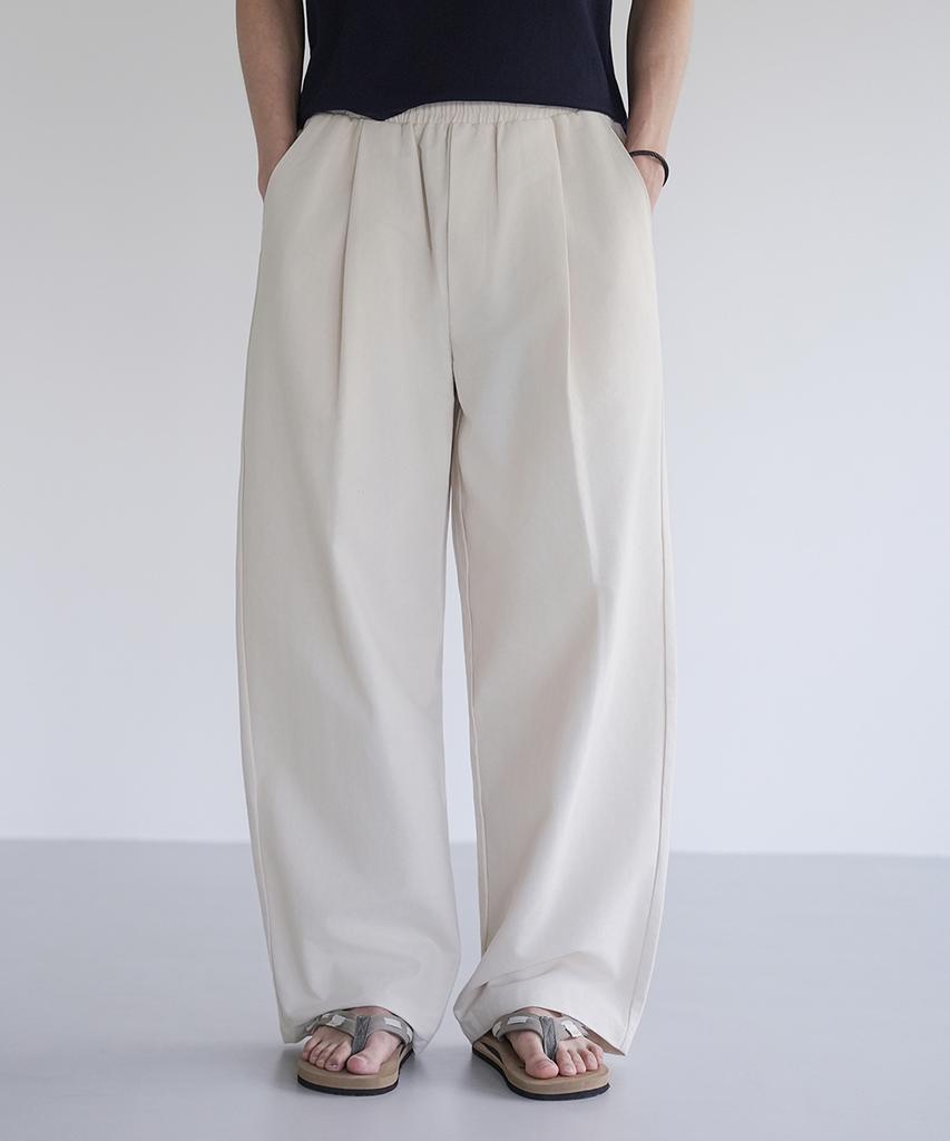 Jikeulib Linen-Like Elastic Waist One Pintuck Wide Pants 2 Colors
