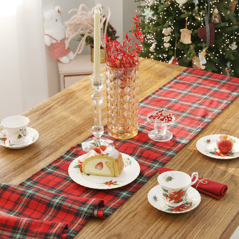 Heaven Check Fleece Table Runner for 6 People, 220cm