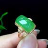 New in Natural Jade Chalcedony Ring Vintage Classic Green Square  Rings for Women Fashion Chinese Style Charm Banquet Jewelry