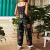Damen Jumpsuit Print Casual Loose Vintage Schultergurt Baumwolle Leinen