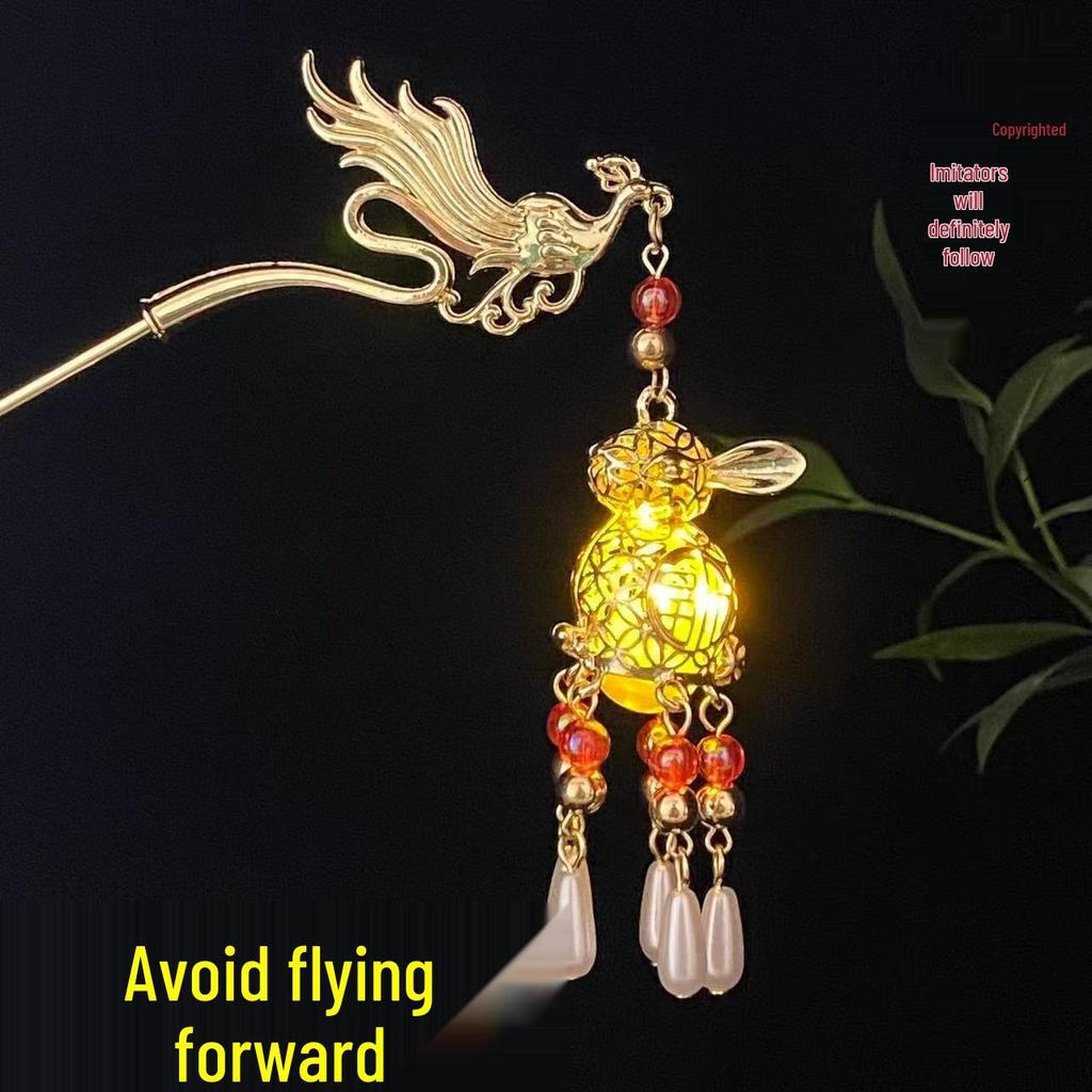 Ancient Style Luminous Hairpin: High-End Alloy Lantern Design for Hanfu Skirts
