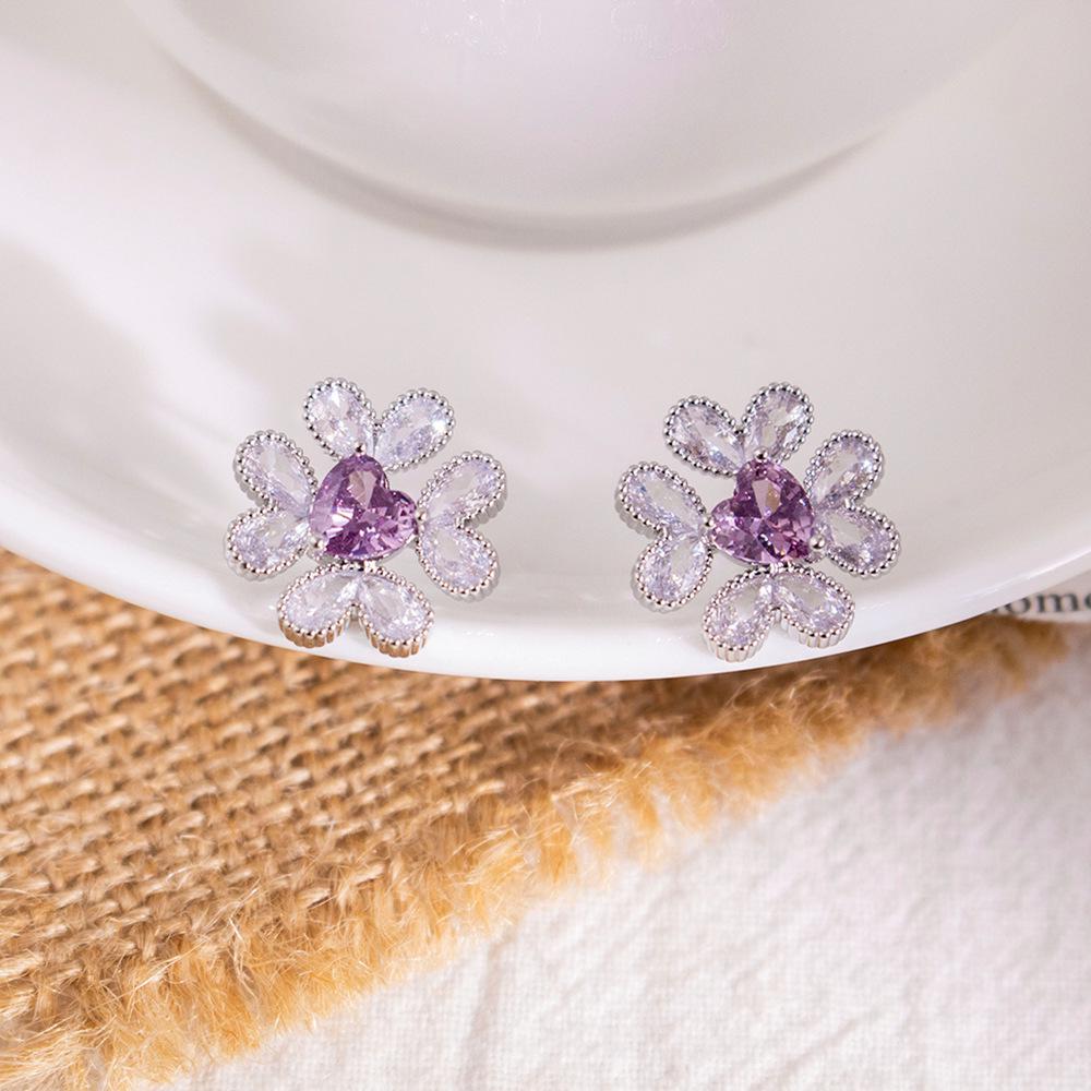 Elegant Zircon Flower and Pearl Stud Earrings - High-End Niche Design