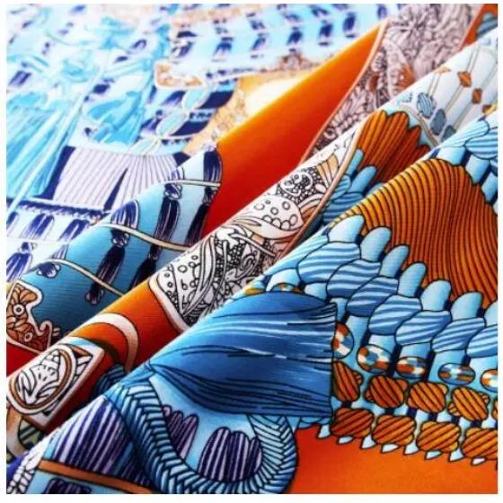 90CM Manual Hand Rolled Twill Silk Scarf Women Palace Guards Square Scarves Echarpes Foulards Femme Wrap Bandana Hijab