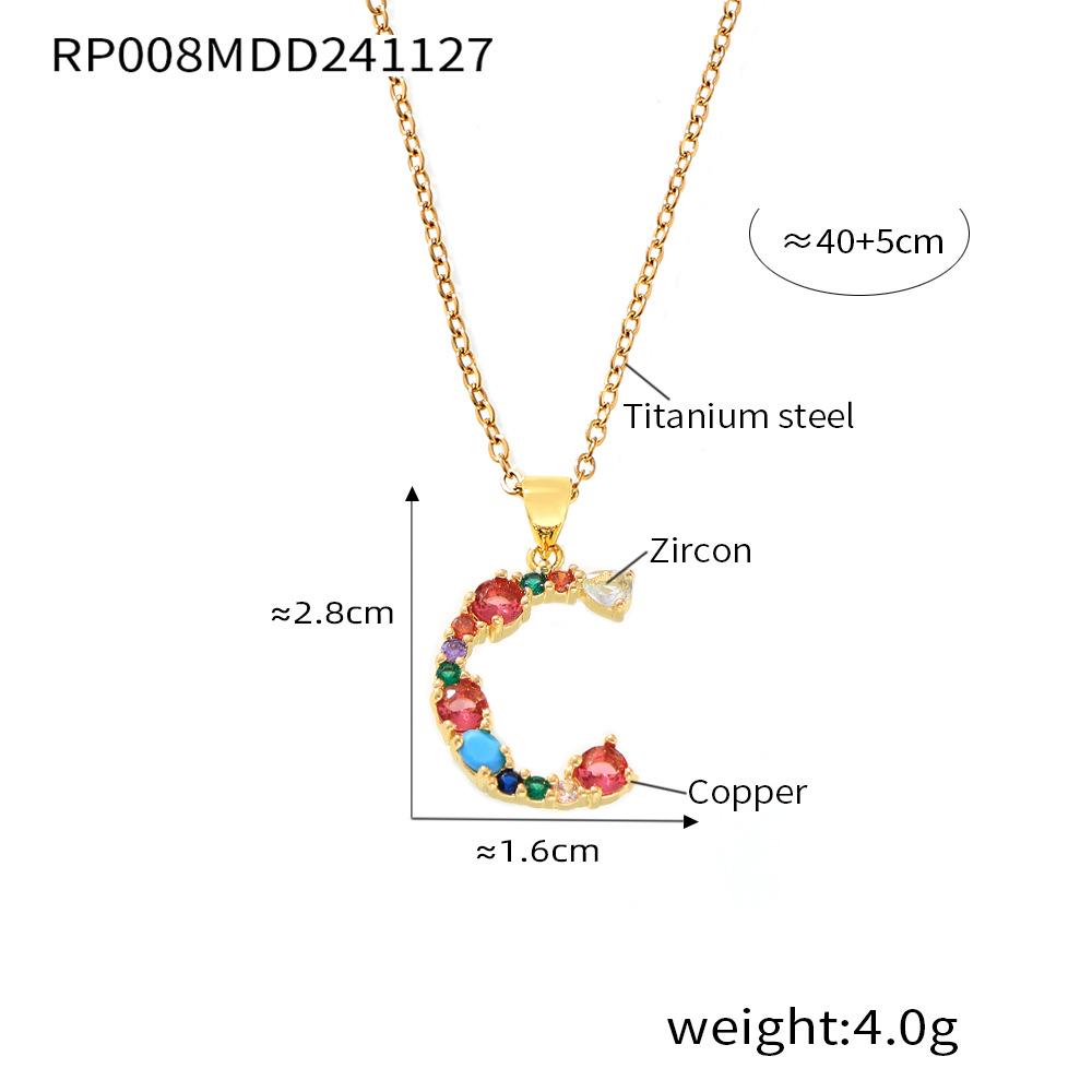 Colorful Zircon Alphabet Pendant Necklace - Hip-Hop Style