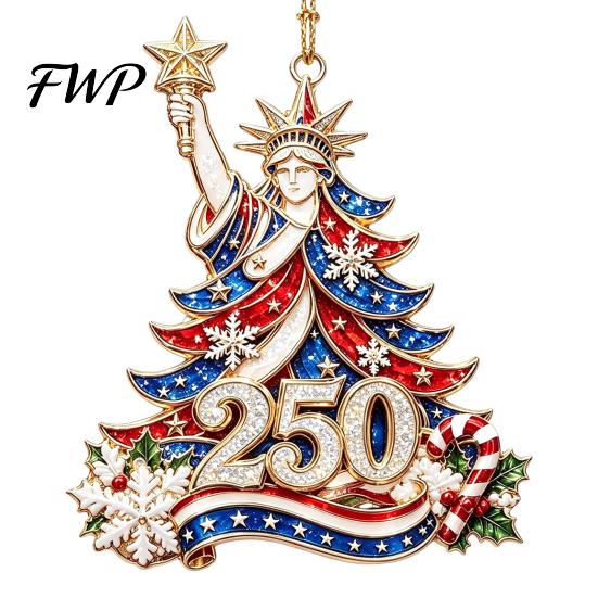 USA Flag Holiday Decorations 250 Anniversary Christmas Ornament, United States 1776-2026 250th US Independence Celebration Gift Patriotic Keepsake,