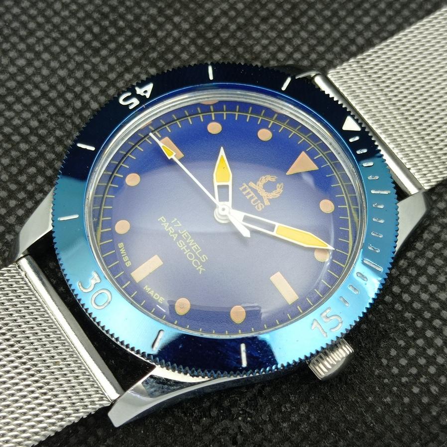 SWISS REFURBISHED 40MM TITUS MOVABLE BEZEL MENS BLUE DIAL WRIST WATCH A425323-2 RL-a425323
