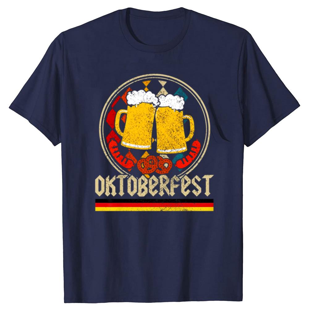 Oktoberfest Vintage Retro German Flag Munich Bavarian O-Neck Cotton T Shirt Men Women Casual Short Sleeve Tee Shirt