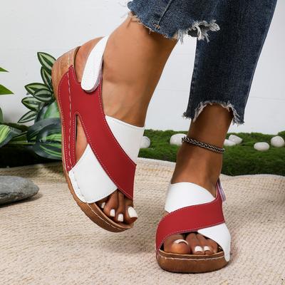 Neue Damen Keilsandalen mit Kontrastfarbe Sommer Peep Toe Rutschfest Strandschuhe Frau Bequeme Plateau Römische Sandale