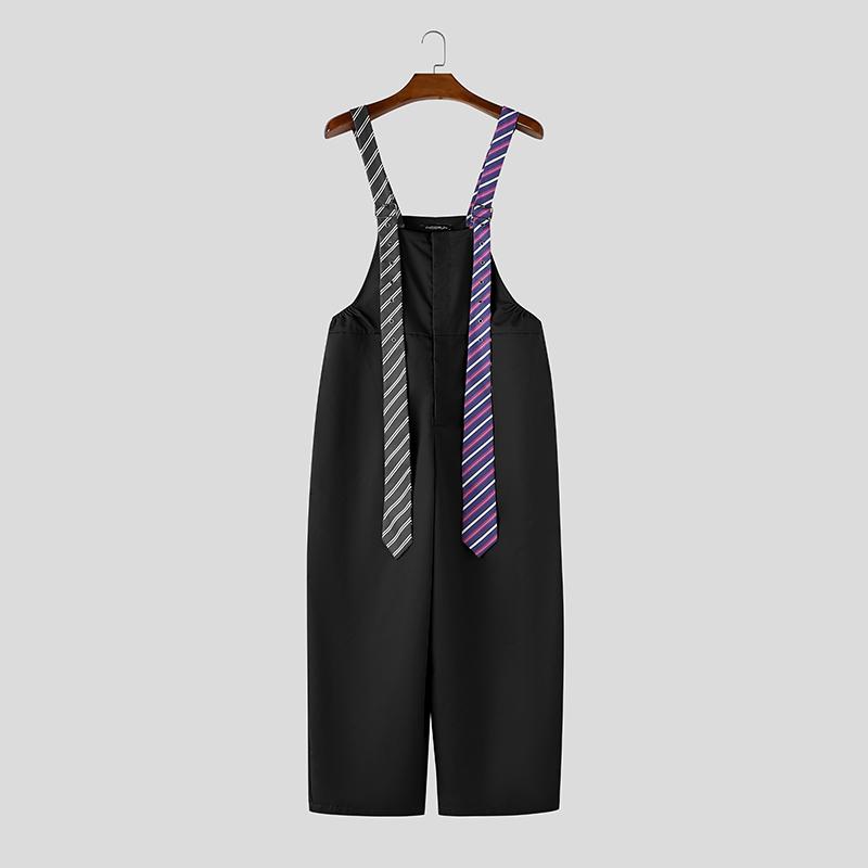 INCERUN Men Strap Sleeveless Striped Print Casual Loose Long Rompers Jumpsuits Overalls M