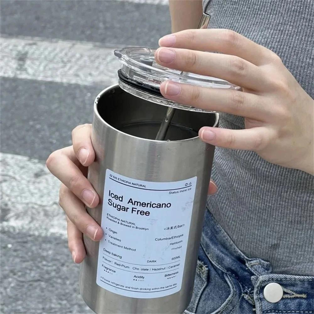 600ml Stainless Steel Insulated Coffee Mug With Straw Leak-Proof Travel Tumbler For Teens & Adults Coffee Travel Mug Coffe
