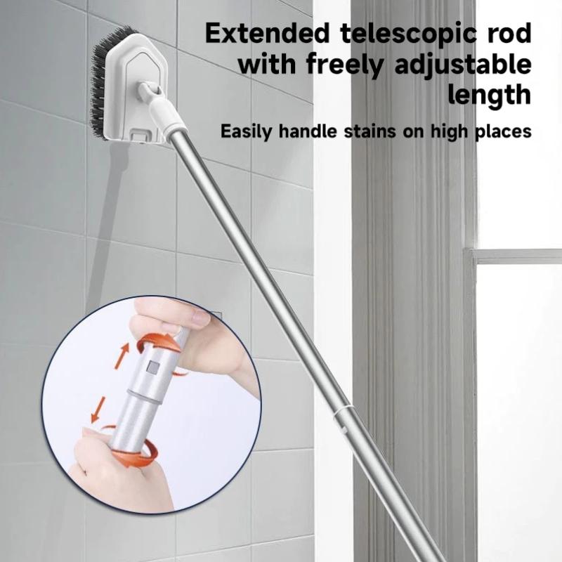 Teleskopik Uzun Saplı Temizlik Fırçası Banyo Fayans Tuvalet Üçgen Fırça Çok Fonksiyonlu Çift Fırça Başlıklı Yer Fırçası