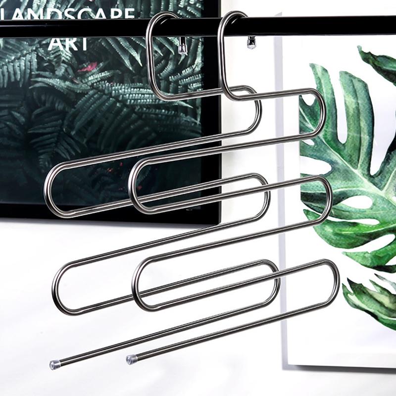 MultiFunctional Stainless Steel Trouser Hanger 5 Layers Pant Storage Cloth Rack S-type Non-slip Drying Rack Bathroom Organizer