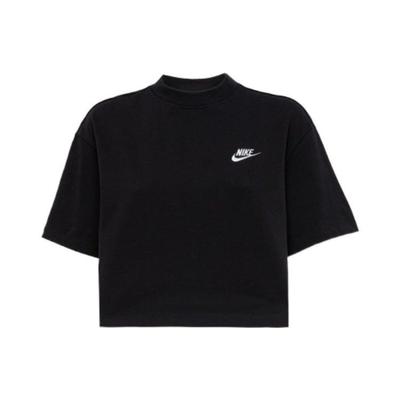 Womens Contrast Color Logo Print Solid Short Sleeve Sports T-Shirt Women Tops Black CJ3758-011