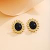 Vintage Cat Eye Textured Sunflower Stud Earrings – Luxury Geometric Metal Style for Women