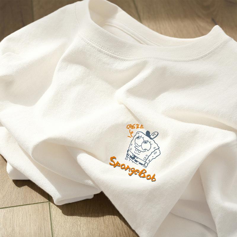 

White heavy cotton short-sleeved t-shirt women s 2025 new summer American retro high-end chic versatile top S