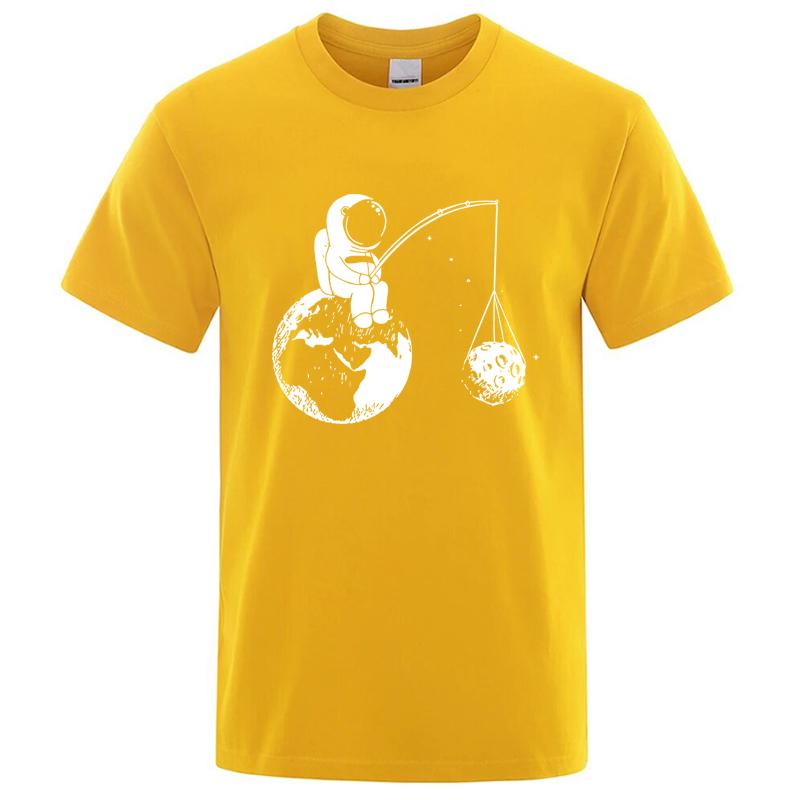 Summer Unisexs Highquality 100 Pure Cotton Fun Astronaut Print Loose Round Neck Short Sleeved Cool Casual Breathable Tshirt