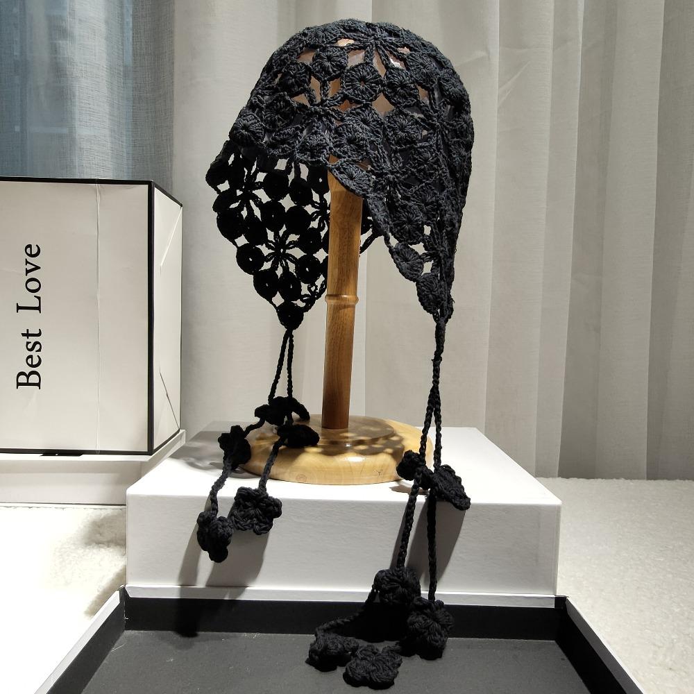 Korean Style Hollow Pullover Hat Breathable Brimless Tassel Cap Crochet Knitted Hats Autumn