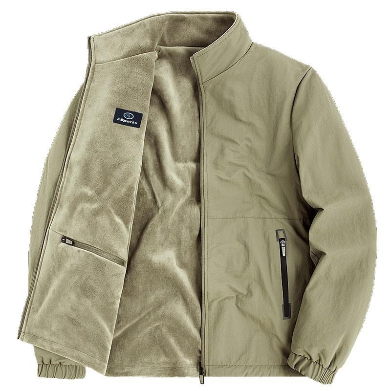 Double Sided Men's Nylon Stand Up Collar Jacket with Loose Fleece Top