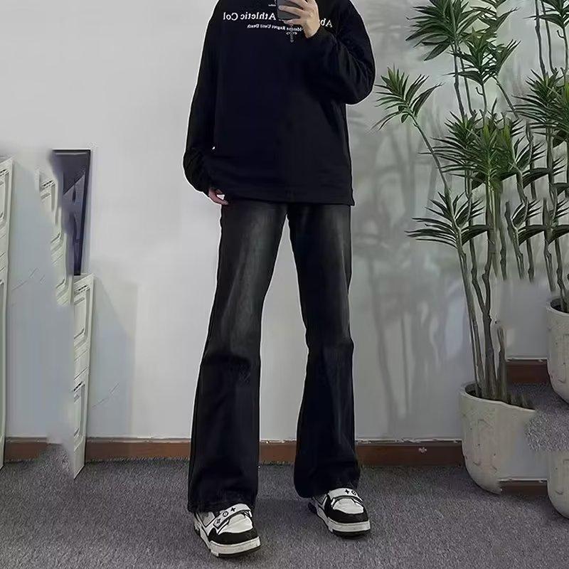 Black Micro-pull Jeans Men s Autumn Thin Straight Ruffian Handsome High-end Pants American Retro High Street Trousers S