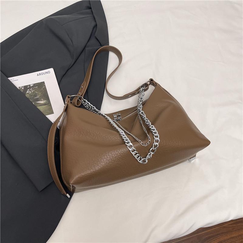 Fashion Chain Shoulder Bag Hobo Design Underarm Handbag Solid Pu Leather Ladies Bag Large Capacity Dumpling Crossbody Tote Bag