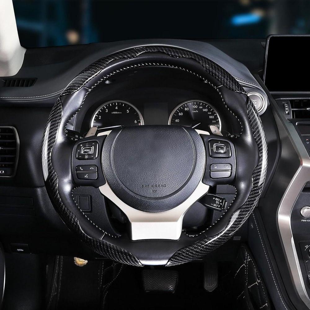 Kohlefaser Auto Lenkradabdeckung Segmentiert 38cm Auto Lenkradgriffe Abdeckung Anti-Rutsch Auto Lenkradschutz
