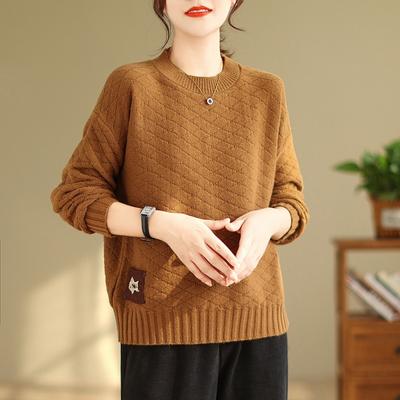 Cotton Knit Sweater Loose Spring Autumn Casual Round Neck Sweaters Pullovers & Long Sleeves (women’s)