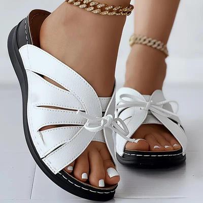 2024 Summer Bow Flat Rocking Heel Hollow Sandals – Large Size Fish Mouth Slippers