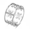 Romantic Flower Finger Ring Stainless Steel Wide Hollow Women Casual Rings Jewelry Engagement Anniversary Gift