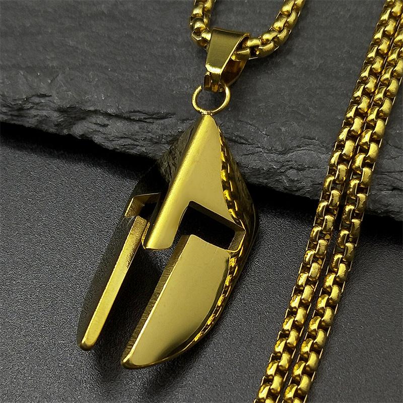 Vintage Ares Spartan Warrior Helmet Pendant Necklace for Women Men Stainless Steel Ancient Greek Spartan Mask Hip Hop Jewelry