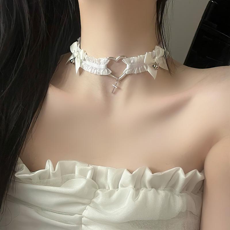 Collier à clochettes pour femme, tour de cou, accessoires de cou, collier, chaîne de clavicule, collier sexy, col blanc