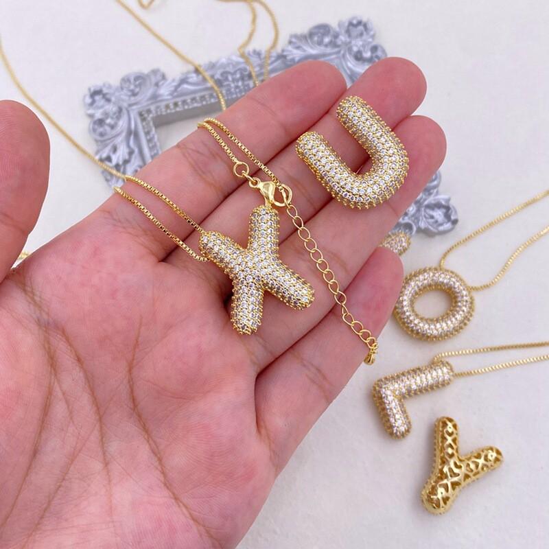 Copper Pendant Necklace With Zirconia Letter Charm Gold Rose White Box Chain Women Men Fashion Jewelry