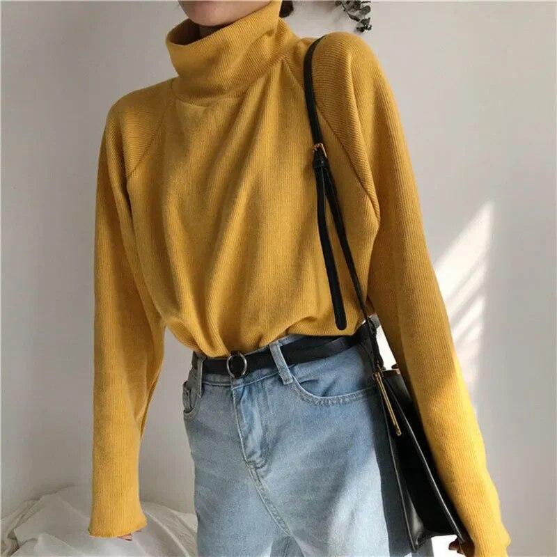 Rollkragenpullover für Damen, warm, dünn, lockerer Strick, weißer Pullover, gestrickt, Basic-Oberteil, zieht kintwear Frühling und Herbst