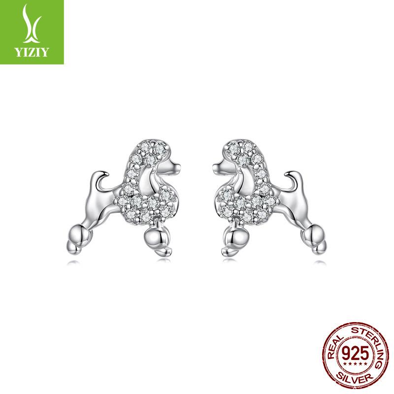 S925 Sterling Silver Mini Poodle Stud Earrings, Exquisite Cute Little Animal Dog Stud Earrings