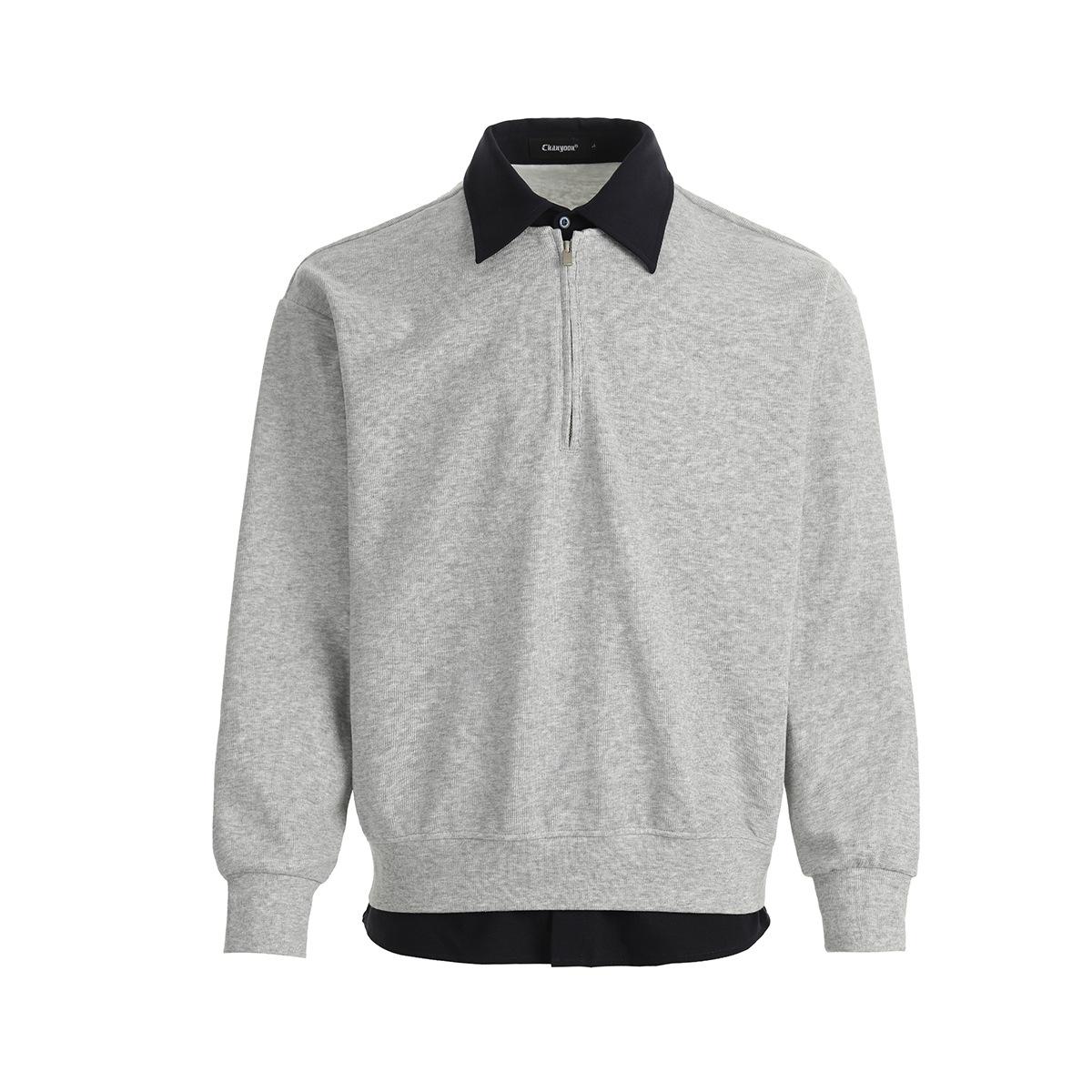 Men s Spring American Retro Lapel Polo Shirt Simple Versatile Bottom Shirt S