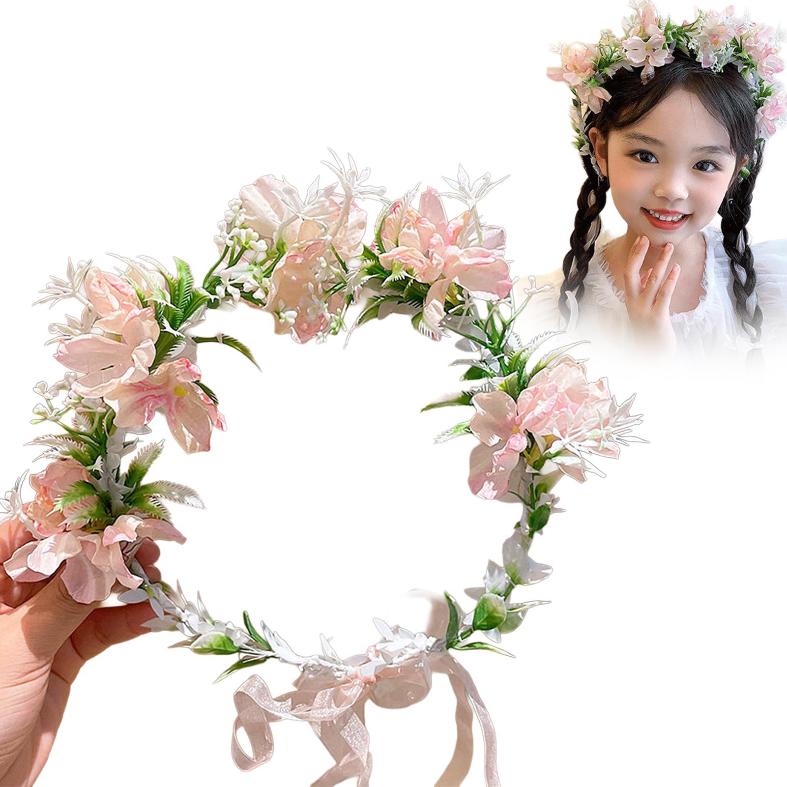 

Boho Women s Flower Crown Forest Elf Fairy Floral Hair Hoop Handmade Simulation Ribbon Flower Headband Exquisite Hair Accessory рожевий