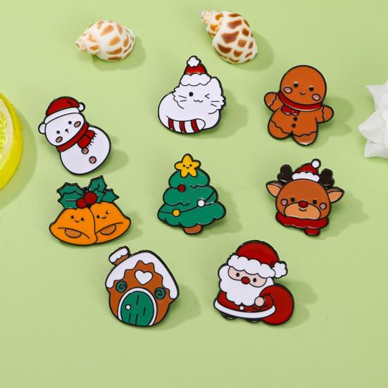 Holiday Enamel Lapel Pins Christmas Cartoon Brooch, Santa Claus Elk Snowman Tree Badge Pin, Alloy Festive Badges Bags Scarves Clothes Decorative