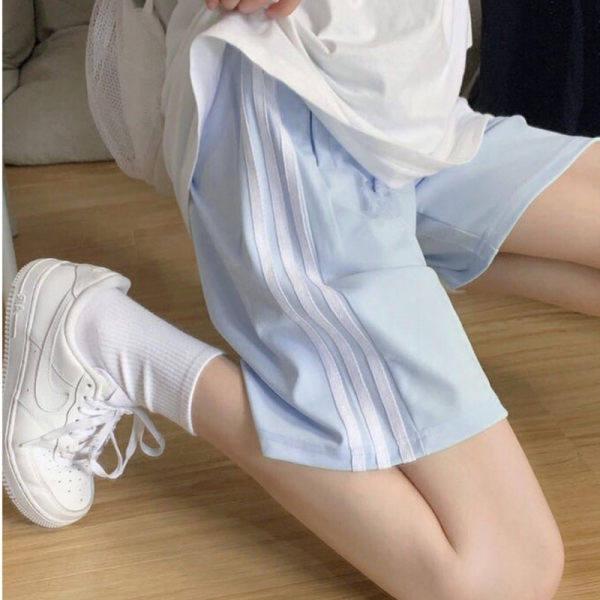 2022 Women's Korean Style Slim Fit Wide-Leg Cotton Sports Shorts for Summer