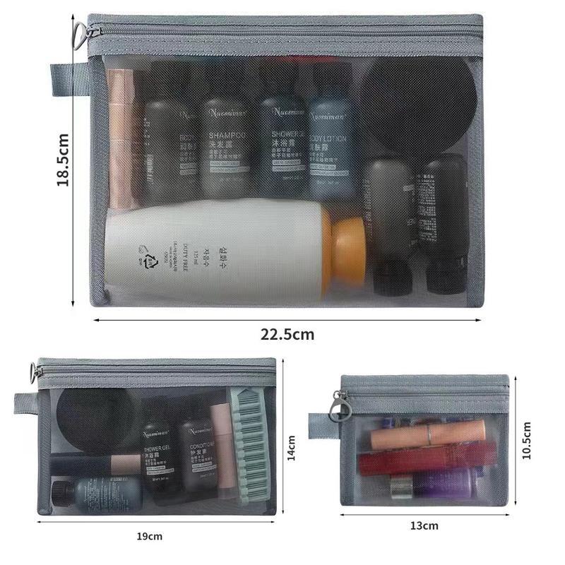 3 Size Nylon Mesh Clear Beauty Makeup Bag with Zipper Portable Travel Makeup Bag Toiletry Lipstick Make Up Brush Organizer Pouch