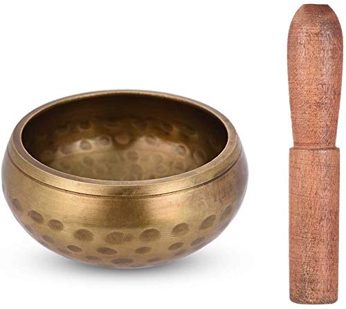Tibetan Singing Bowl, Brass Meditation Bowl with Wooden Mallet, Traditional Striking Set for Yoga and Mindfulness (s)