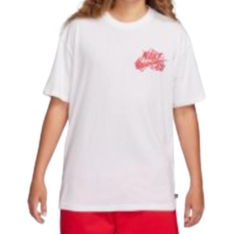 Nike Skateboard Letter Dragon Pattern Graffiti Crew Neck Pullover Short Sleeve T-Shirt With Dropped Shoulders Men Tops White FQ3720-101