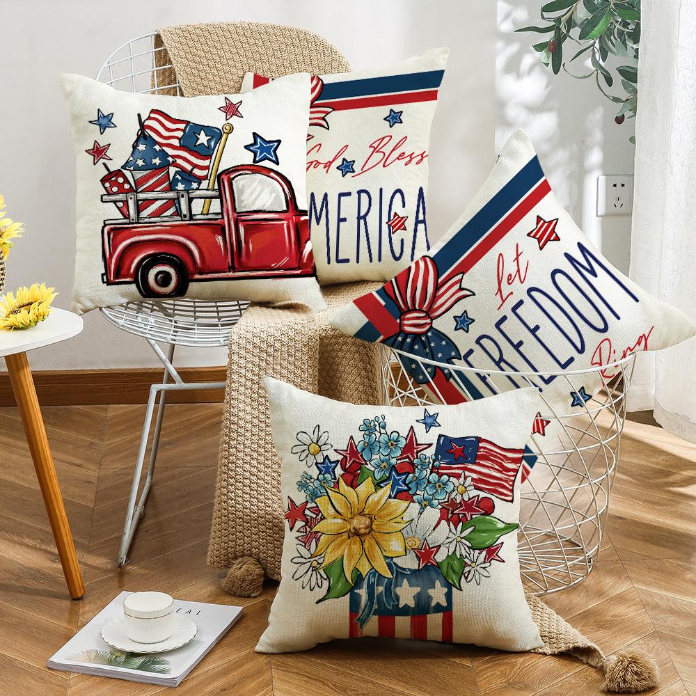 New Style Pillow Case Linen Print Decorative Holiday Sofa Bedside Pillow Case