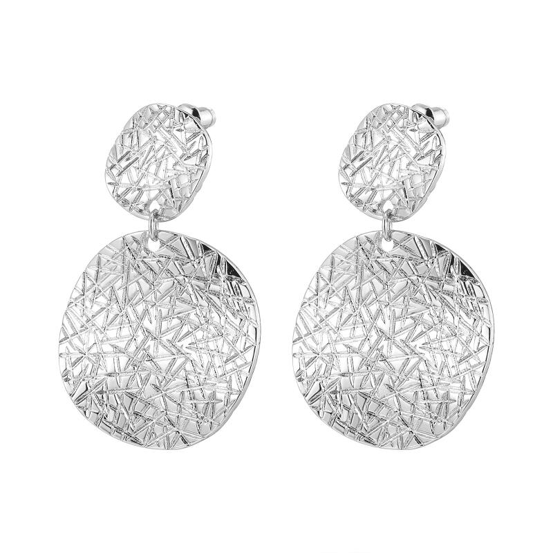 Retro Mottled Patterned Round Dangle Earrings for Women Ladies Temperament Elegant Gold Silver Color Stud Earrings Jewelry Gift