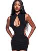 IAMGIA Strappy Backless Mini Dress with Metal Butterfly Cut-Out Waist and Hip-Hugging Skirt