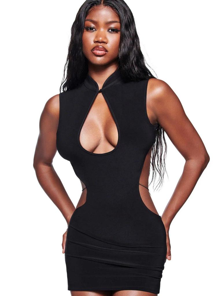 IAMGIA Strappy Backless Mini Dress with Metal Butterfly Cut-Out Waist and Hip-Hugging Skirt